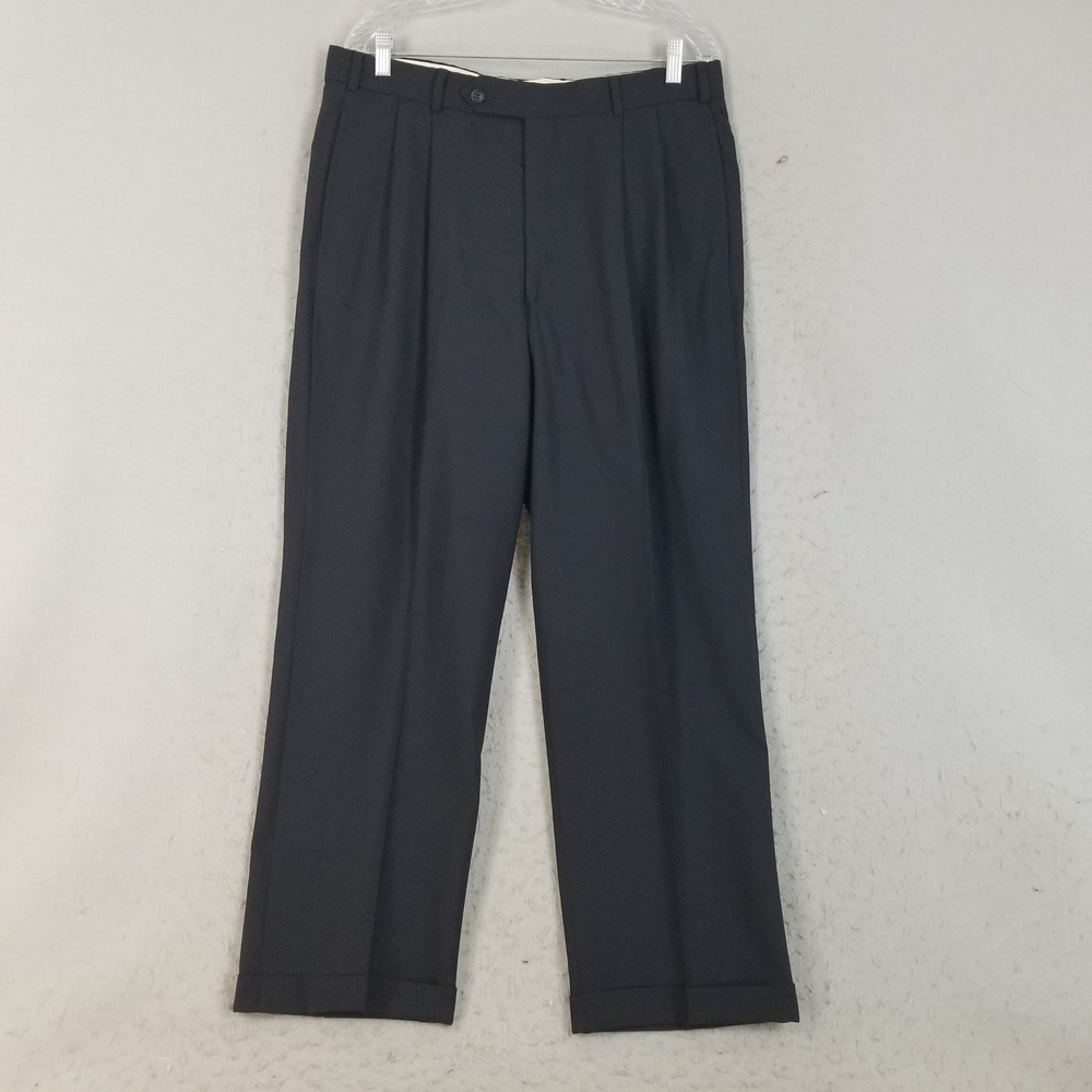 Brooks Brothers Dress Pants Men 36R Black Brooksease Pleated Wool Trousers